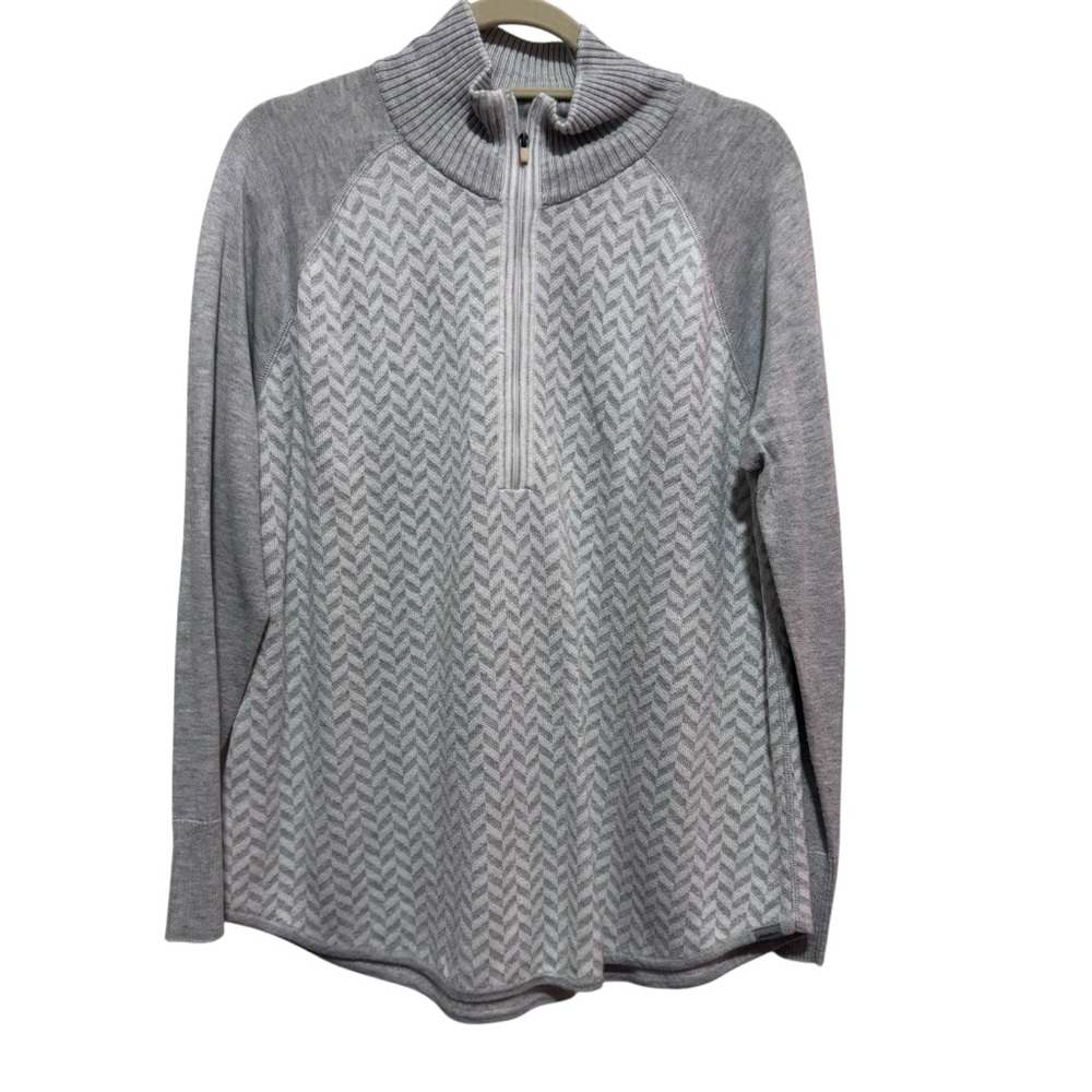 Eddie Bauer Gray/ White Chevron knit Half Zip Sweater Size XL